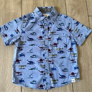 Free Planet Boys Blue Button Up Dinosaur Shirt Short Sleeve